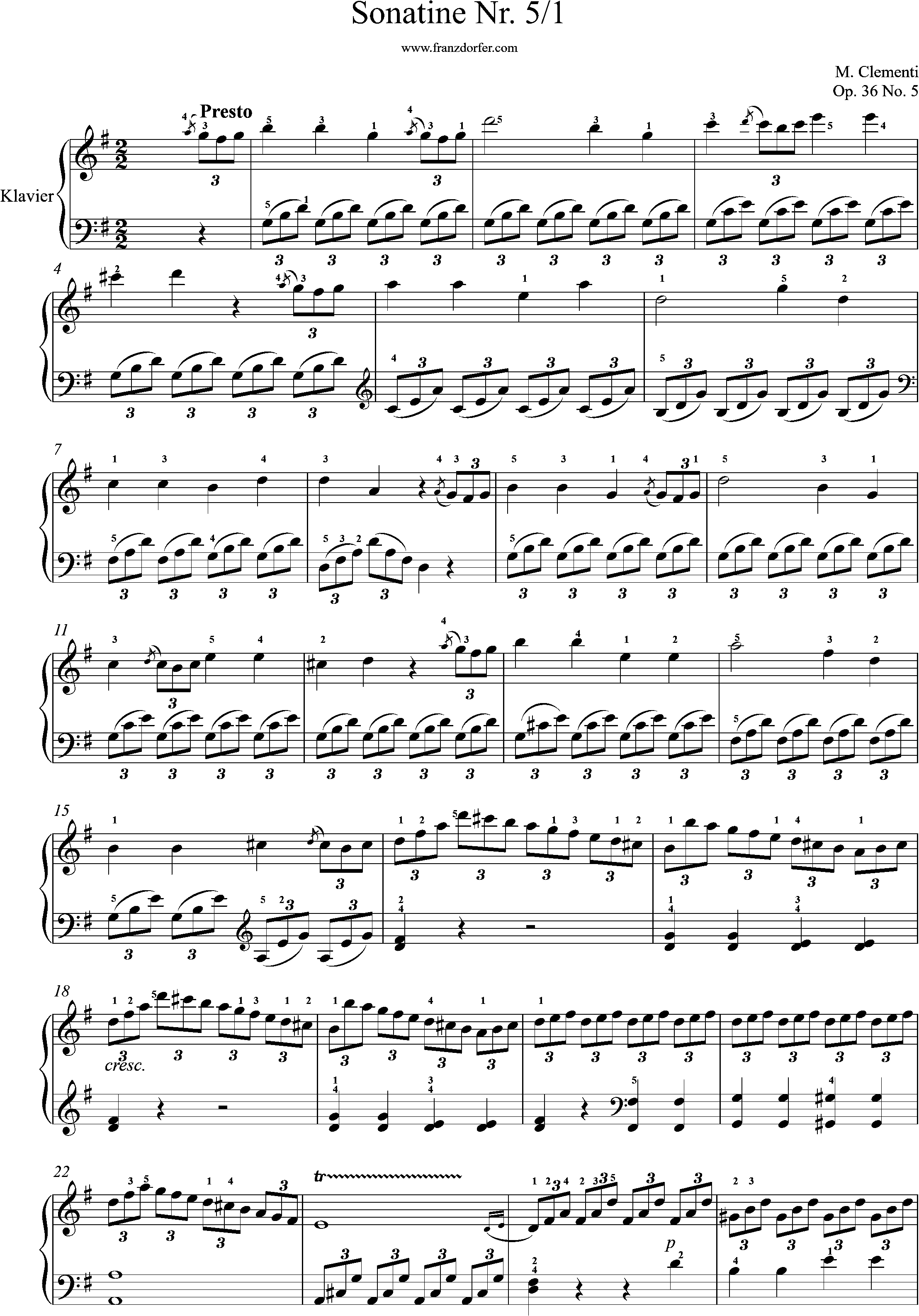 Clementi, op. 36, No. 5- Presto- 1.Satz, Seite 1